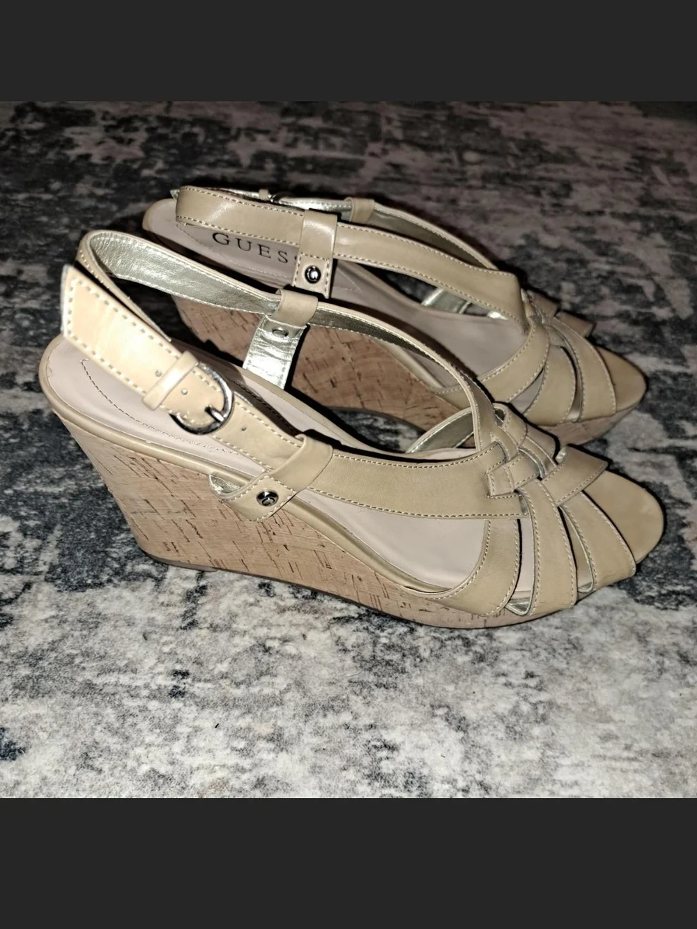 GUESS Women's Beige Strappy Slingback Sandals